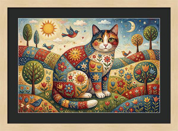 Calico Cat In A Colorful Landscape