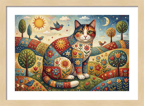 Calico Cat In A Colorful Landscape