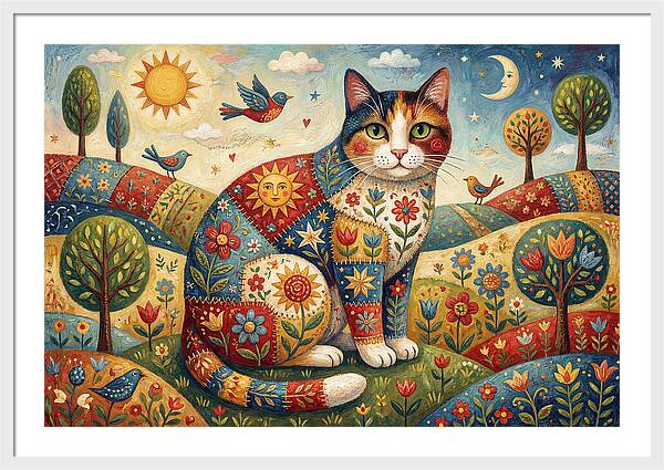 Calico Cat In A Colorful Landscape
