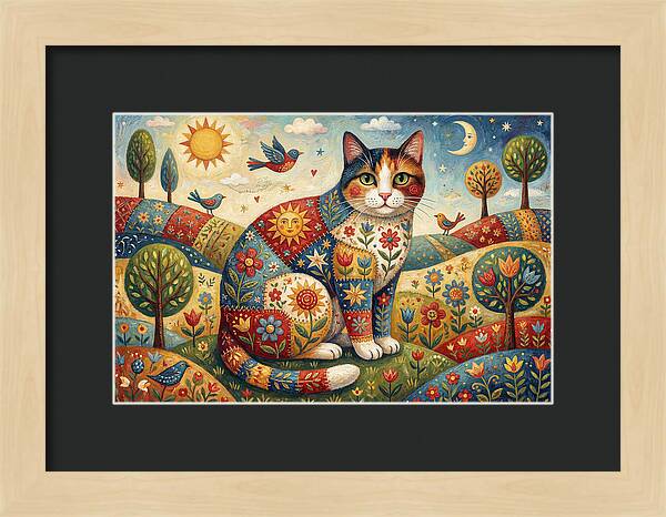 Calico Cat In A Colorful Landscape