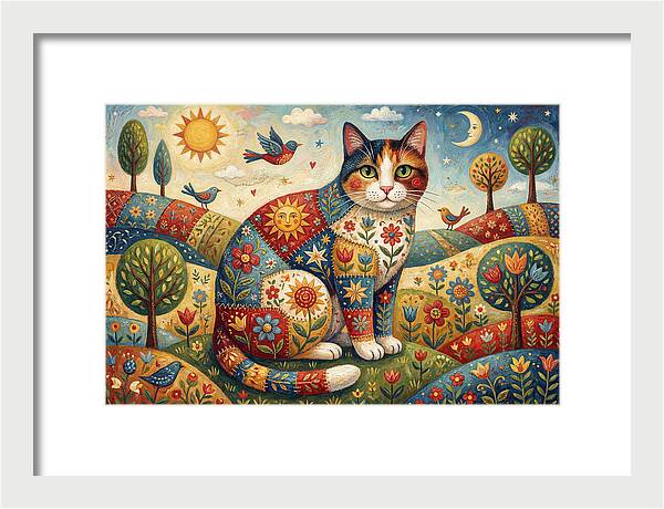 Calico Cat In A Colorful Landscape