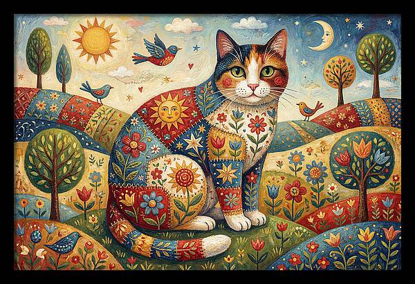 Calico Cat In A Colorful Landscape