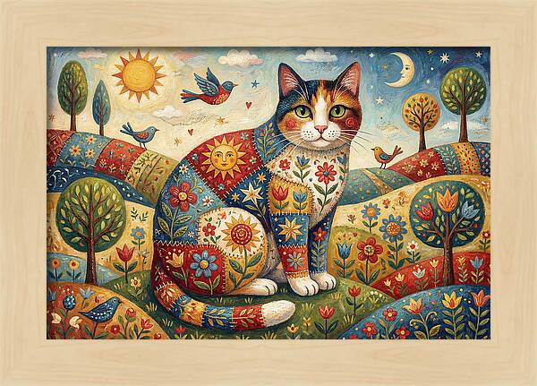 Calico Cat In A Colorful Landscape