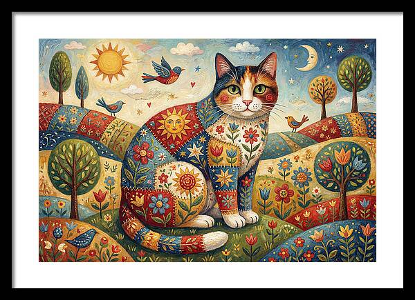 Calico Cat In A Colorful Landscape