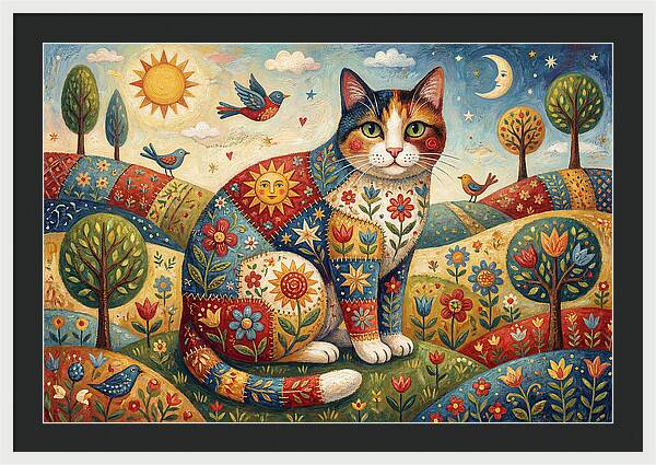 Calico Cat In A Colorful Landscape