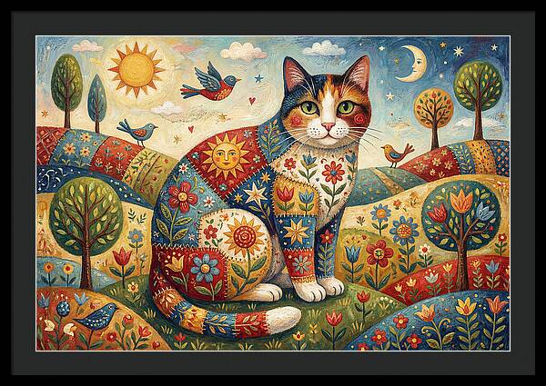 Calico Cat In A Colorful Landscape
