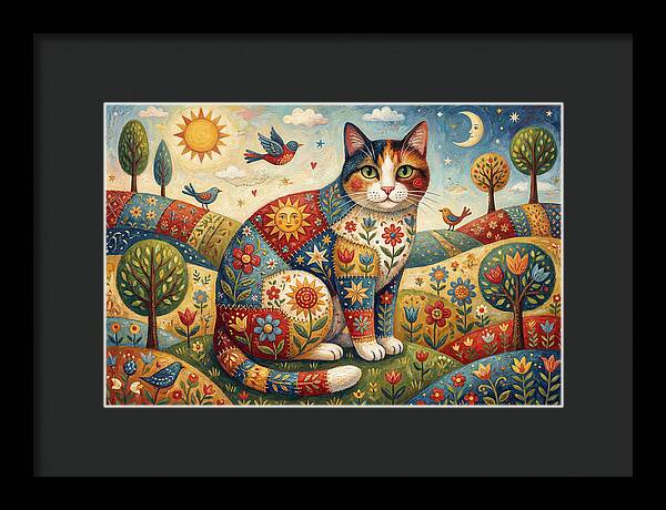Calico Cat In A Colorful Landscape