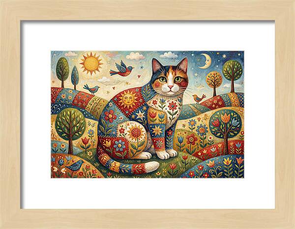 Calico Cat In A Colorful Landscape