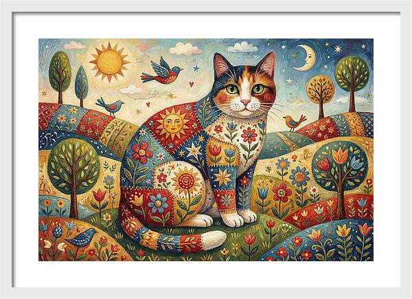 Calico Cat In A Colorful Landscape