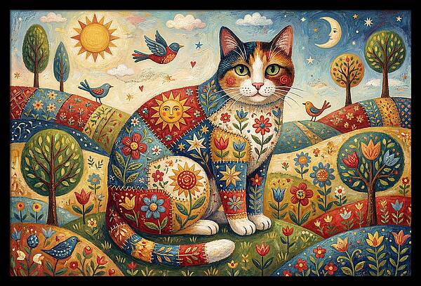 Calico Cat In A Colorful Landscape