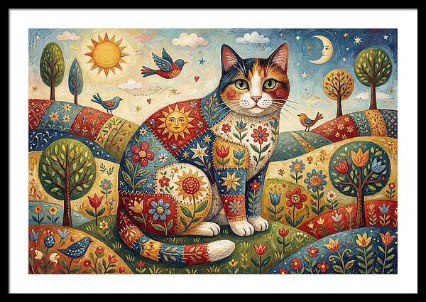 Calico Cat In A Colorful Landscape