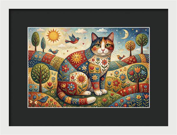 Calico Cat In A Colorful Landscape
