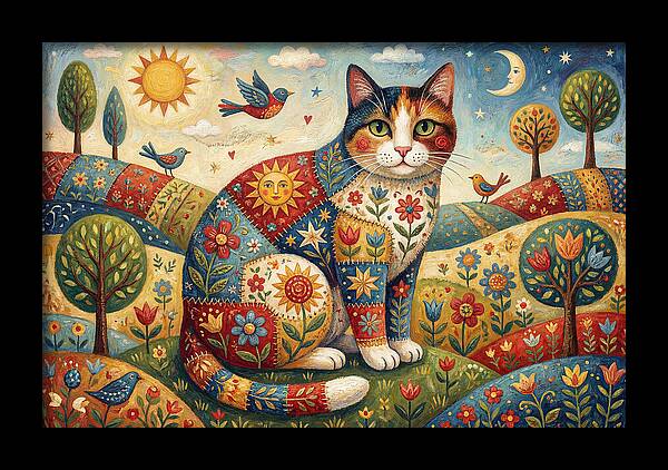 Calico Cat In A Colorful Landscape