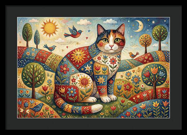 Calico Cat In A Colorful Landscape
