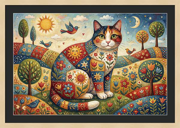 Calico Cat In A Colorful Landscape