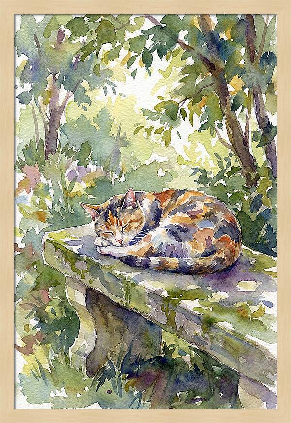 Calico Cat In Tranquil Garden