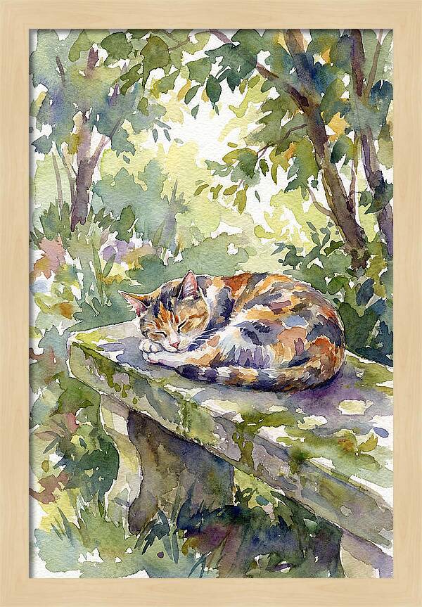 Calico Cat In Tranquil Garden