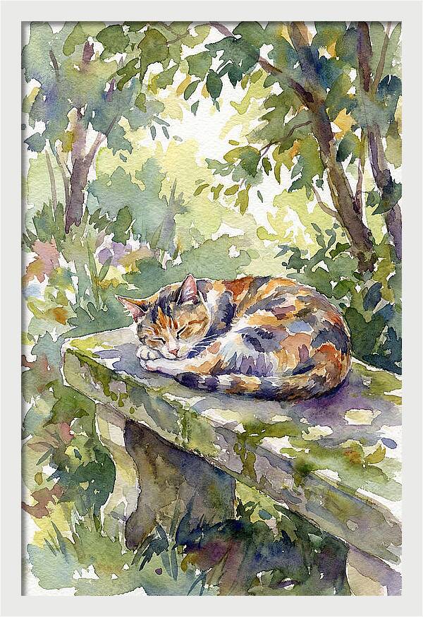Calico Cat In Tranquil Garden