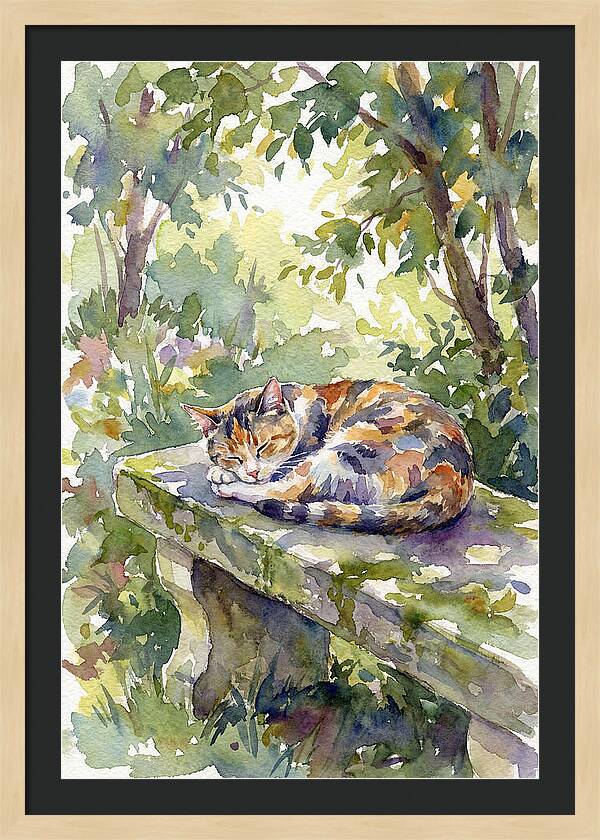 Calico Cat In Tranquil Garden