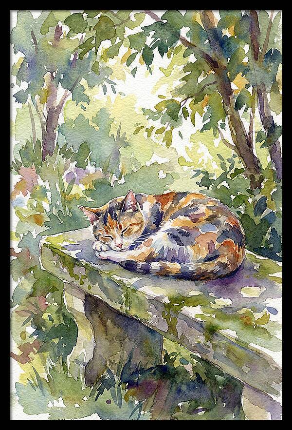 Calico Cat In Tranquil Garden