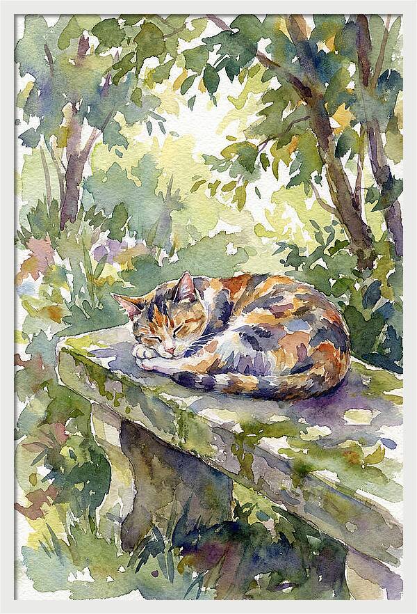 Calico Cat In Tranquil Garden
