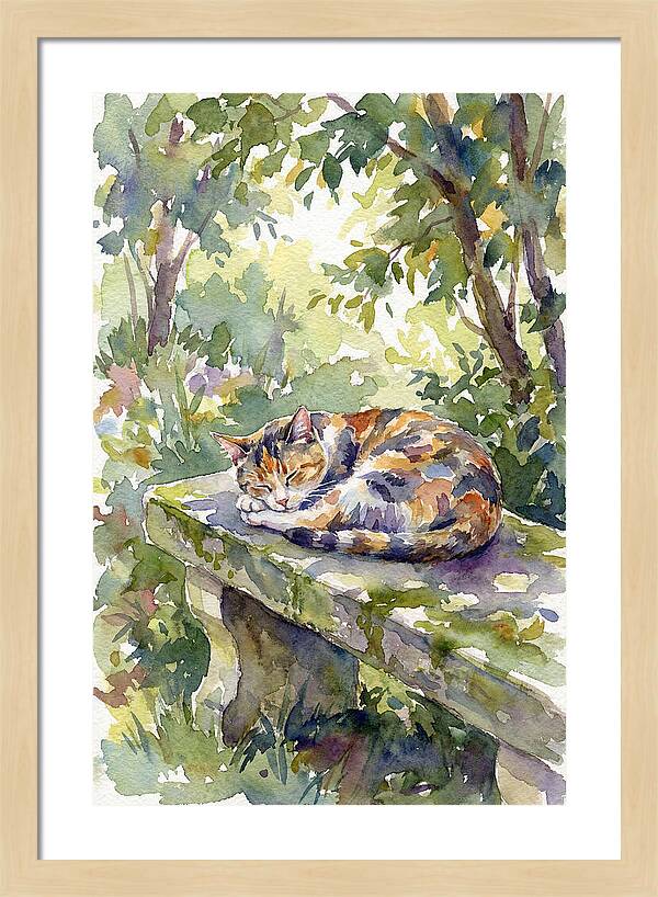 Calico Cat In Tranquil Garden