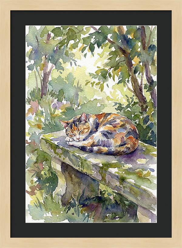Calico Cat In Tranquil Garden
