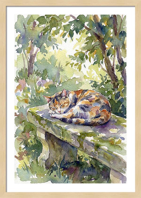 Calico Cat In Tranquil Garden