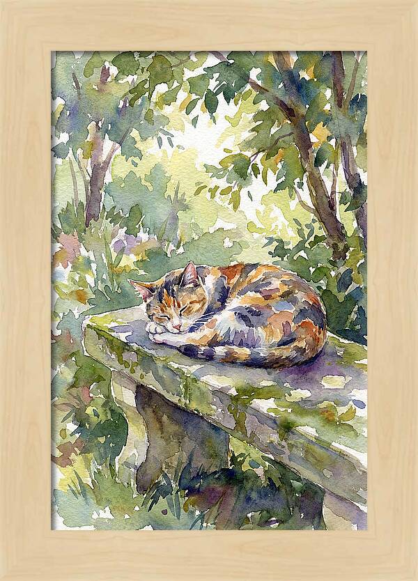 Calico Cat In Tranquil Garden