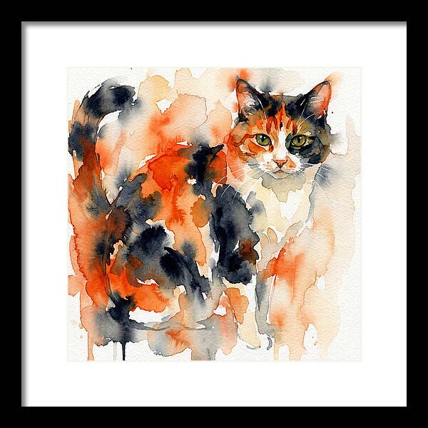 Calico Cat Watercolor Portrait