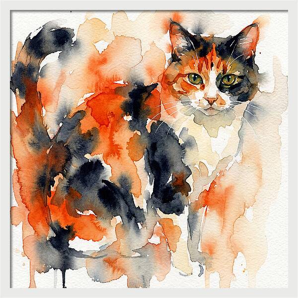 Calico Cat Watercolor Portrait