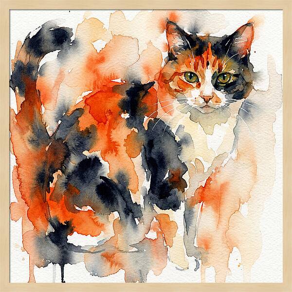 Calico Cat Watercolor Portrait