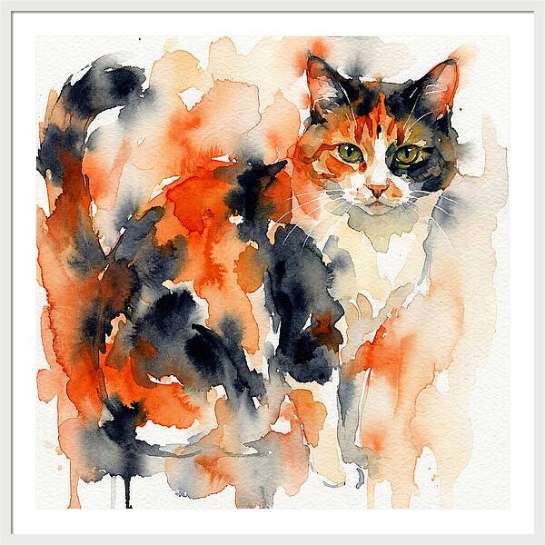 Calico Cat Watercolor Portrait
