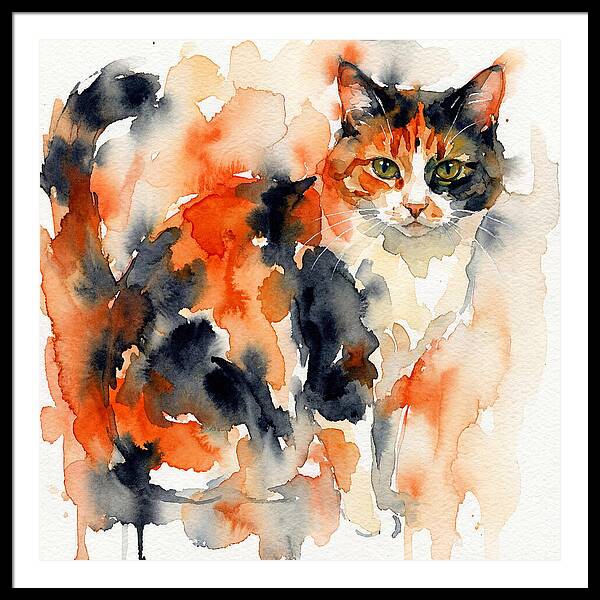 Calico Cat Watercolor Portrait