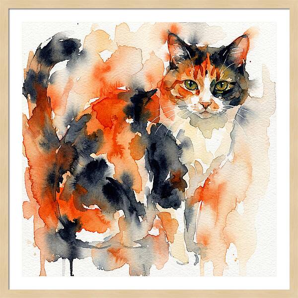Calico Cat Watercolor Portrait