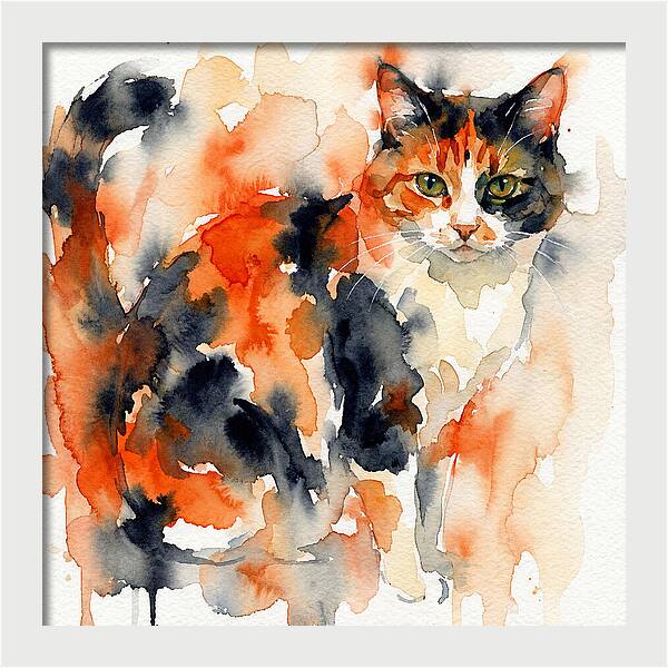 Calico Cat Watercolor Portrait