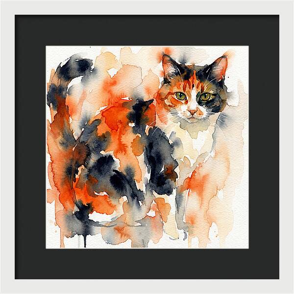 Calico Cat Watercolor Portrait