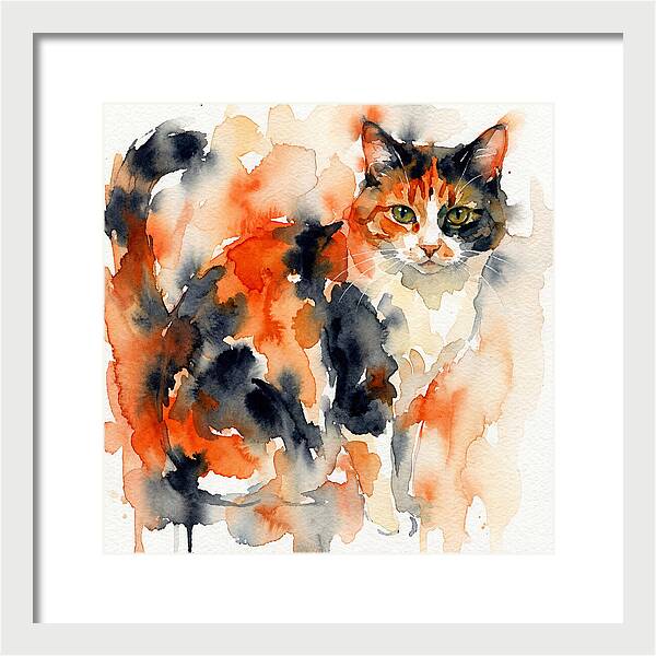 Calico Cat Watercolor Portrait