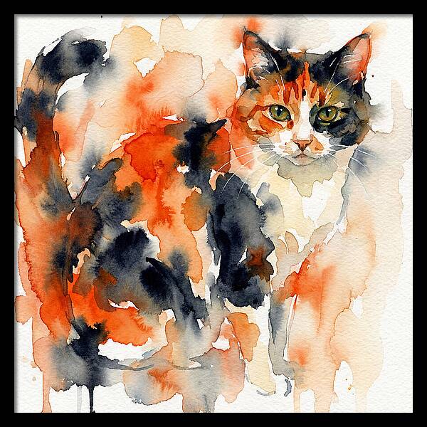 Calico Cat Watercolor Portrait