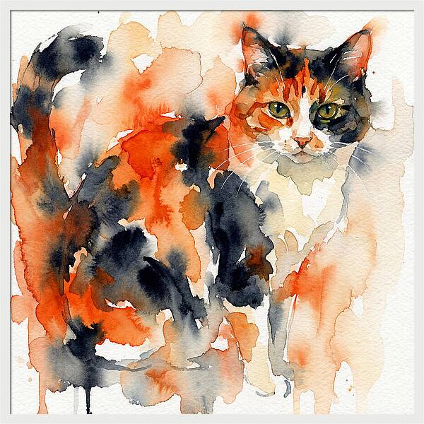 Calico Cat Watercolor Portrait