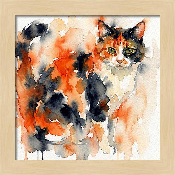 Calico Cat Watercolor Portrait