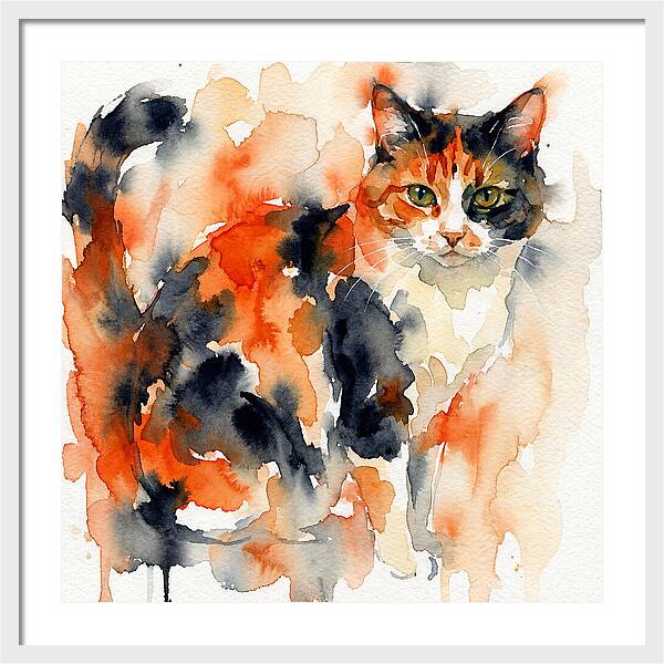 Calico Cat Watercolor Portrait