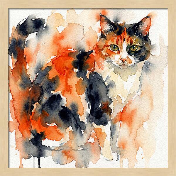 Calico Cat Watercolor Portrait