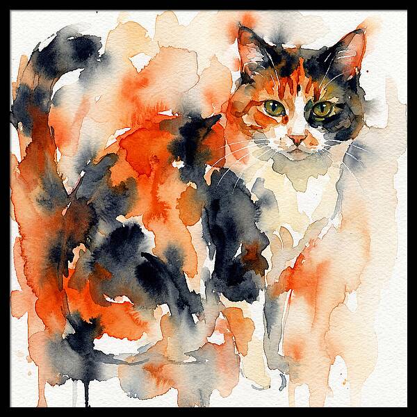 Calico Cat Watercolor Portrait