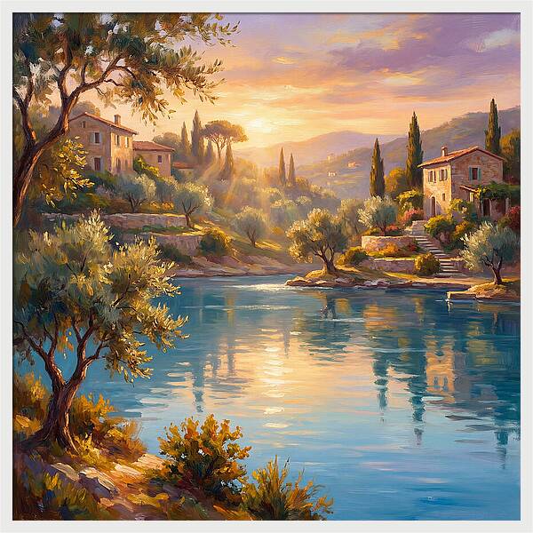 Calm Mediterranean Lake At Sunset