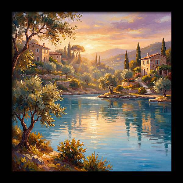 Calm Mediterranean Lake At Sunset