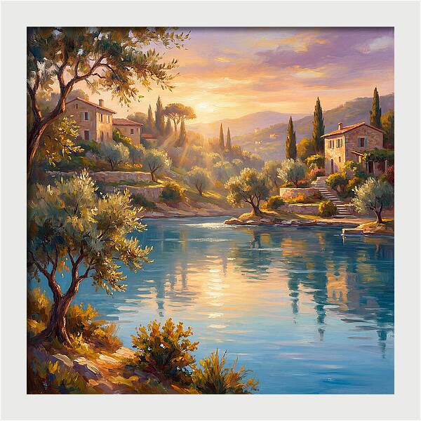 Calm Mediterranean Lake At Sunset