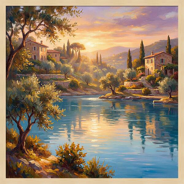 Calm Mediterranean Lake At Sunset