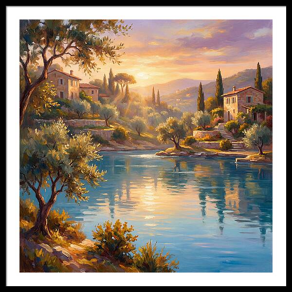 Calm Mediterranean Lake At Sunset
