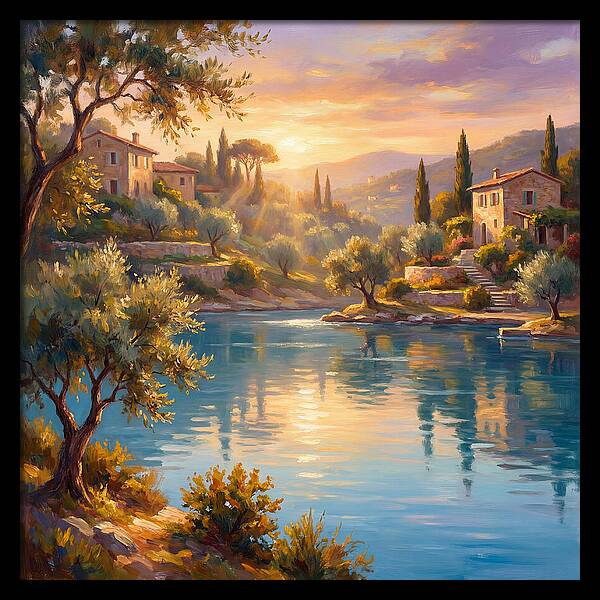 Calm Mediterranean Lake At Sunset